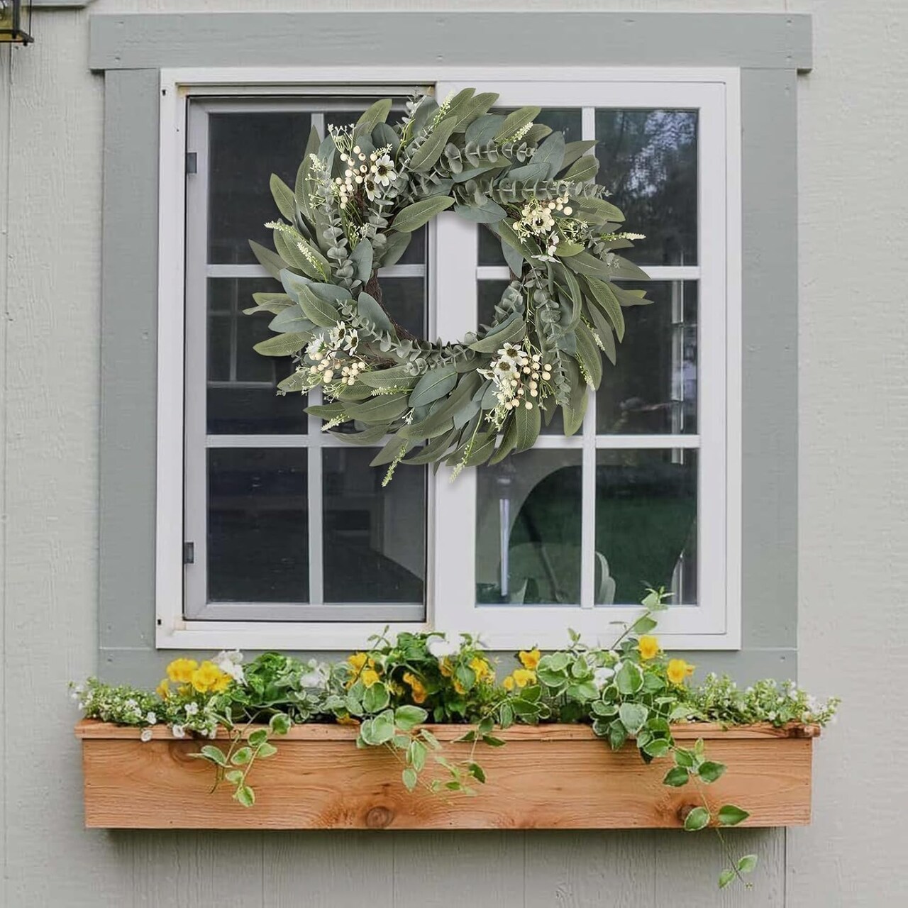 26 Inches Large Eucalyptus Spring Wreaths for Front Door,Artificial Greenery Summer Wreath with Berries White Flower Daisy,Easter Valentines Farmhouse Porch Wall Home Indoor Outdoor Décor